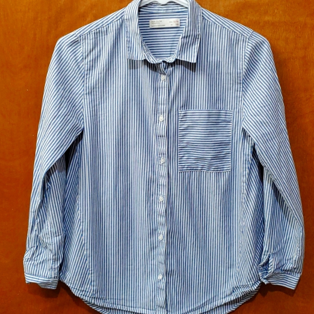 Zara Girls blue and white striped button down top - Picture 5 of 8